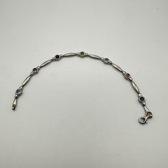 7" 14k white gold and multi-faceted gemstone bracelet! - Picture 12 of 14